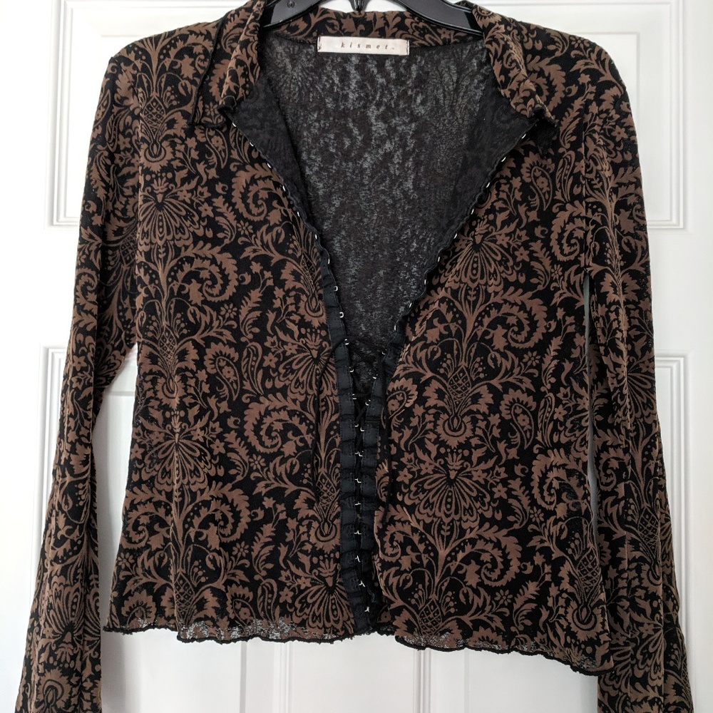 Sheer burnout blouse with lace up tie